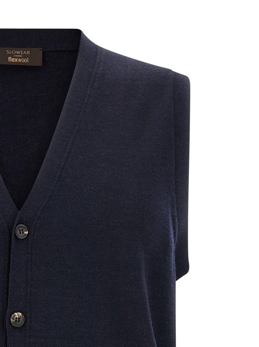 Zanone Flexwool V-Neck Vest With Front Button Closure
