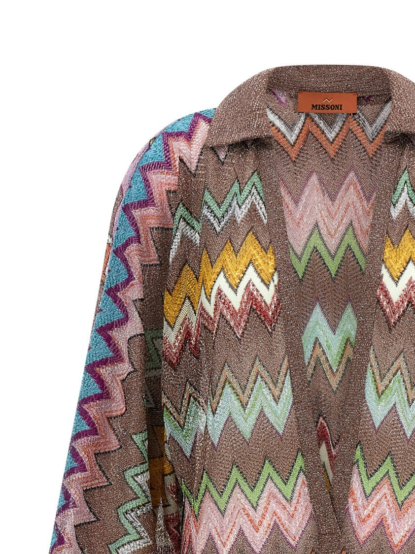 Missoni Zigzag Knit Lamé Midi Dress With Puff Sleeves