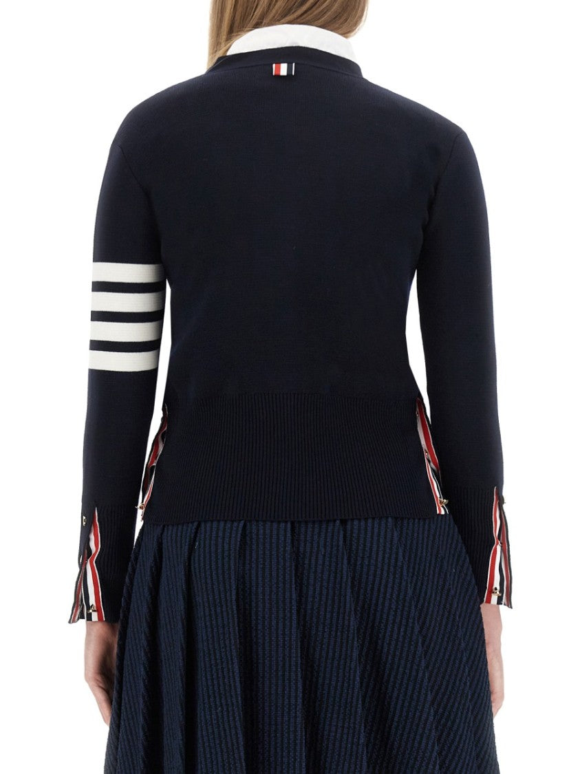 Thom Browne V-Neck Virgin Wool Cardigan With Striped Detailing
