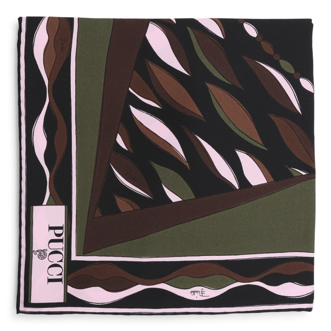 Emilio Pucci Abstract Leaf-Pattern Border Scarf