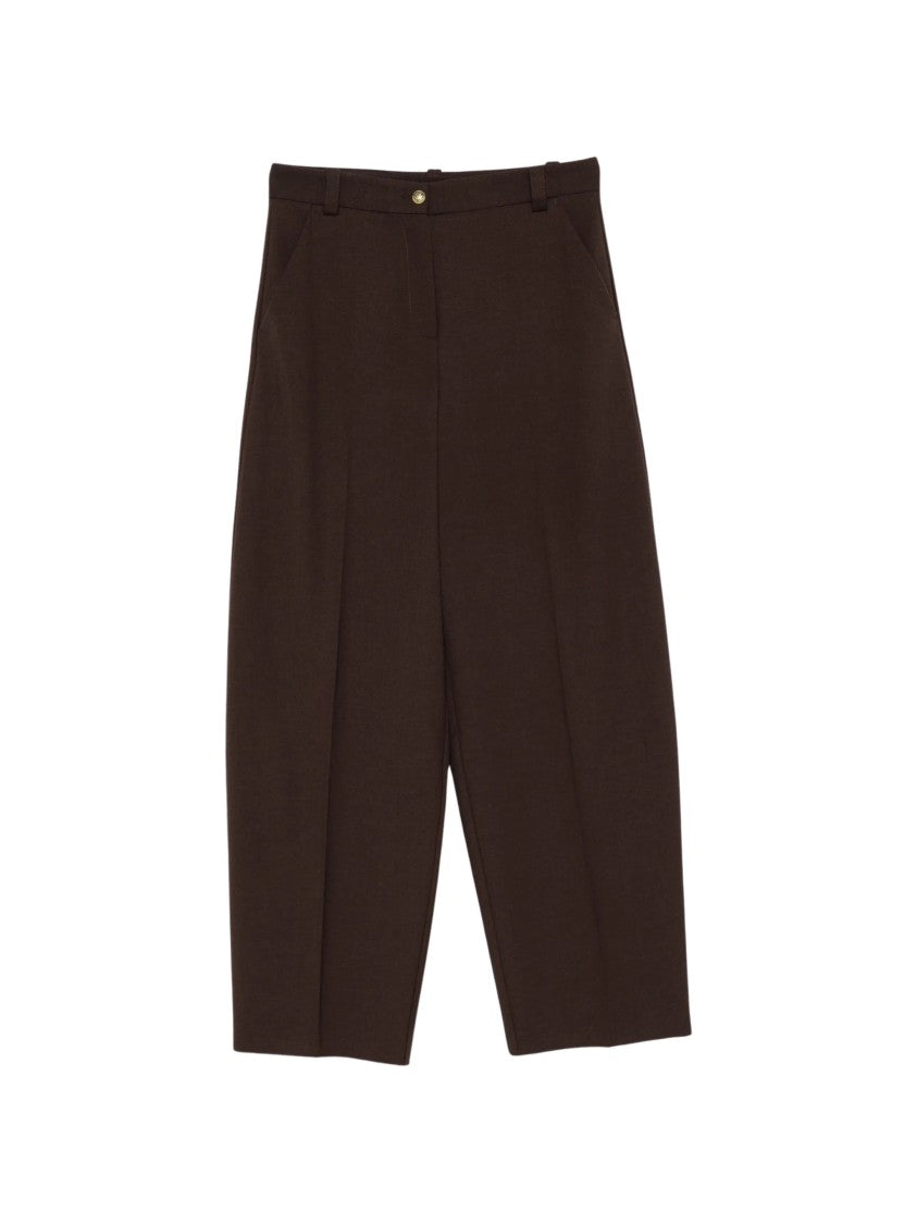 Pinko Wide-Leg Brown Trousers With Tailored Design And Leather Patch