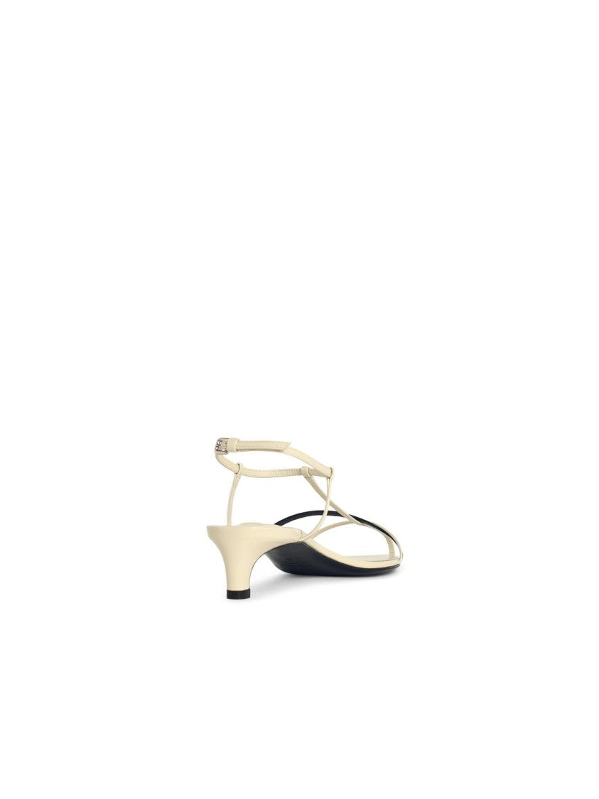 Jil Sander 'Cage' Chalk White Leather Sandals With Two-Tone Woven Straps And Low Heels