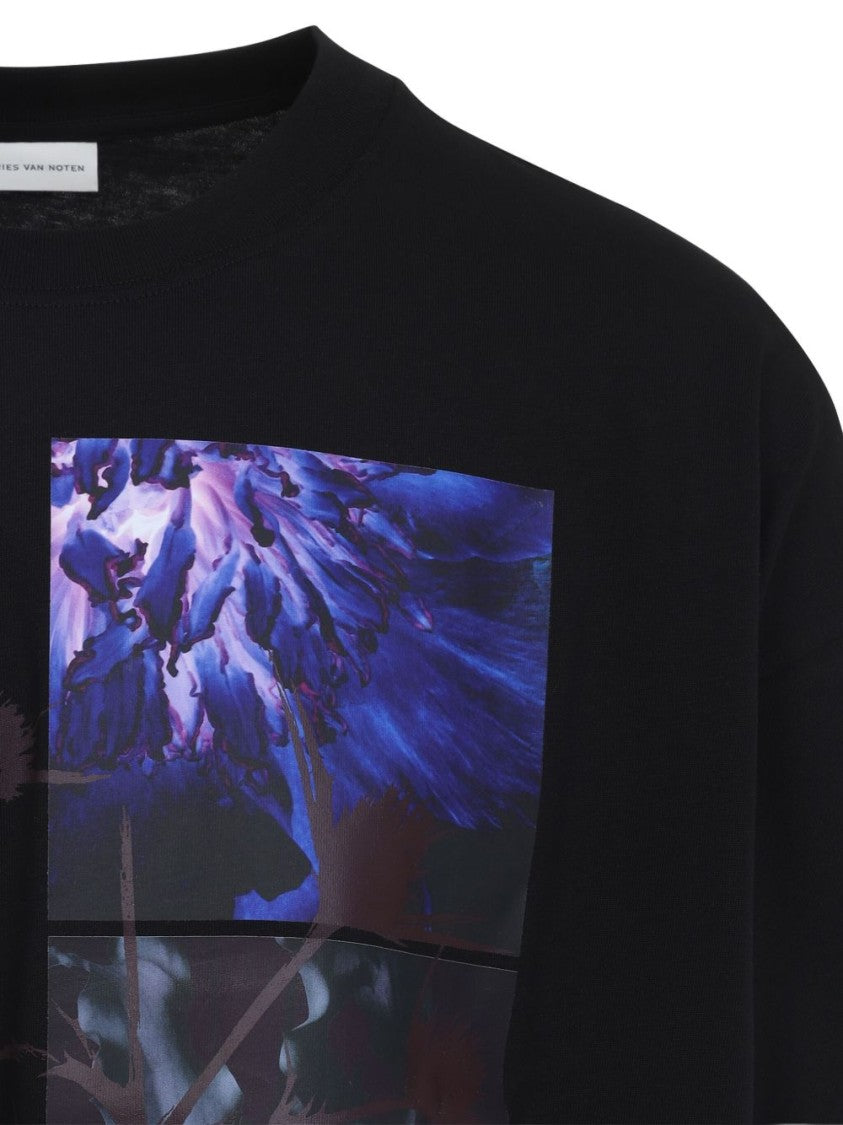 Dries Van Noten Black Long Sleeve Graphic Floral T-Shirt
