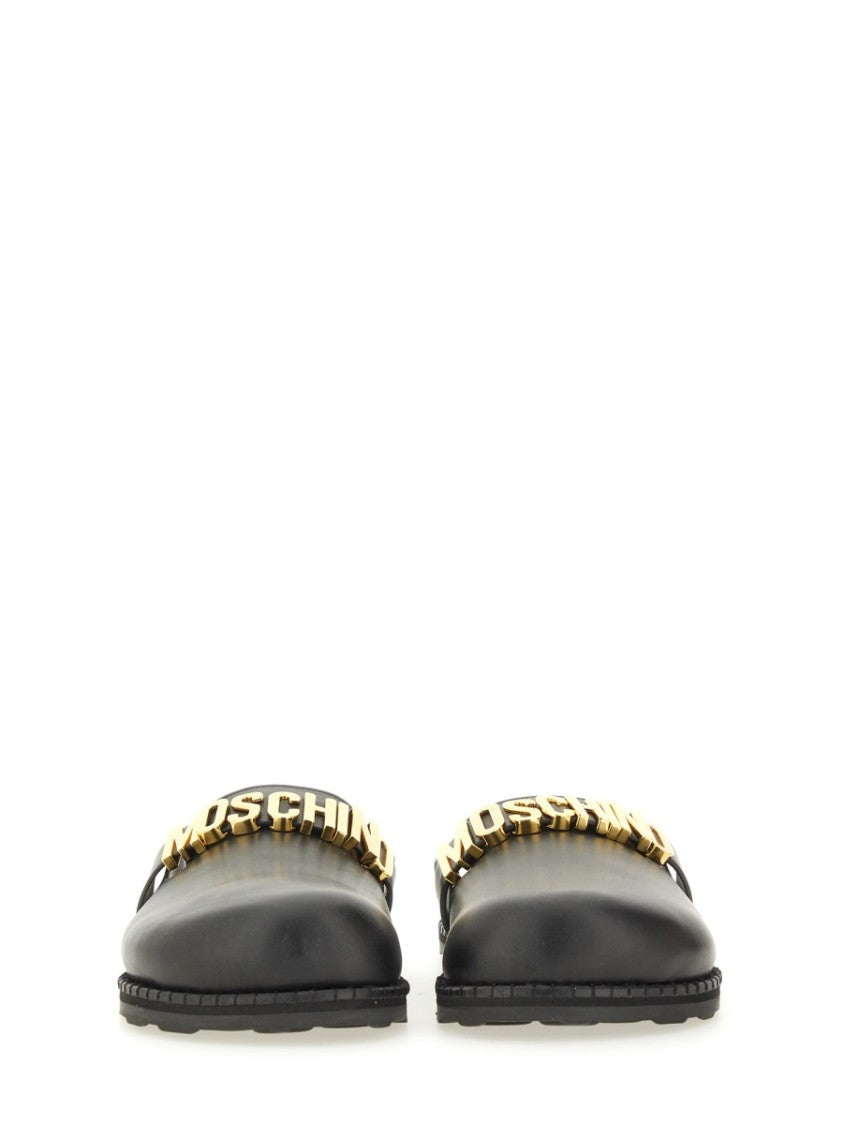 Moschino Black Leather Sabot Flats