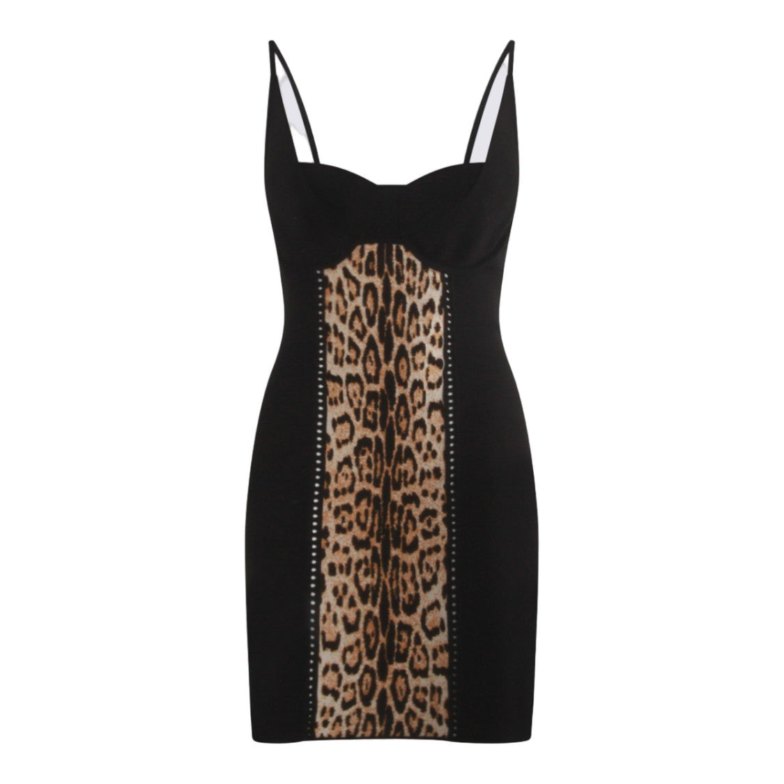 Roberto Cavalli Fitted Leopard Print Panel Mini Dress