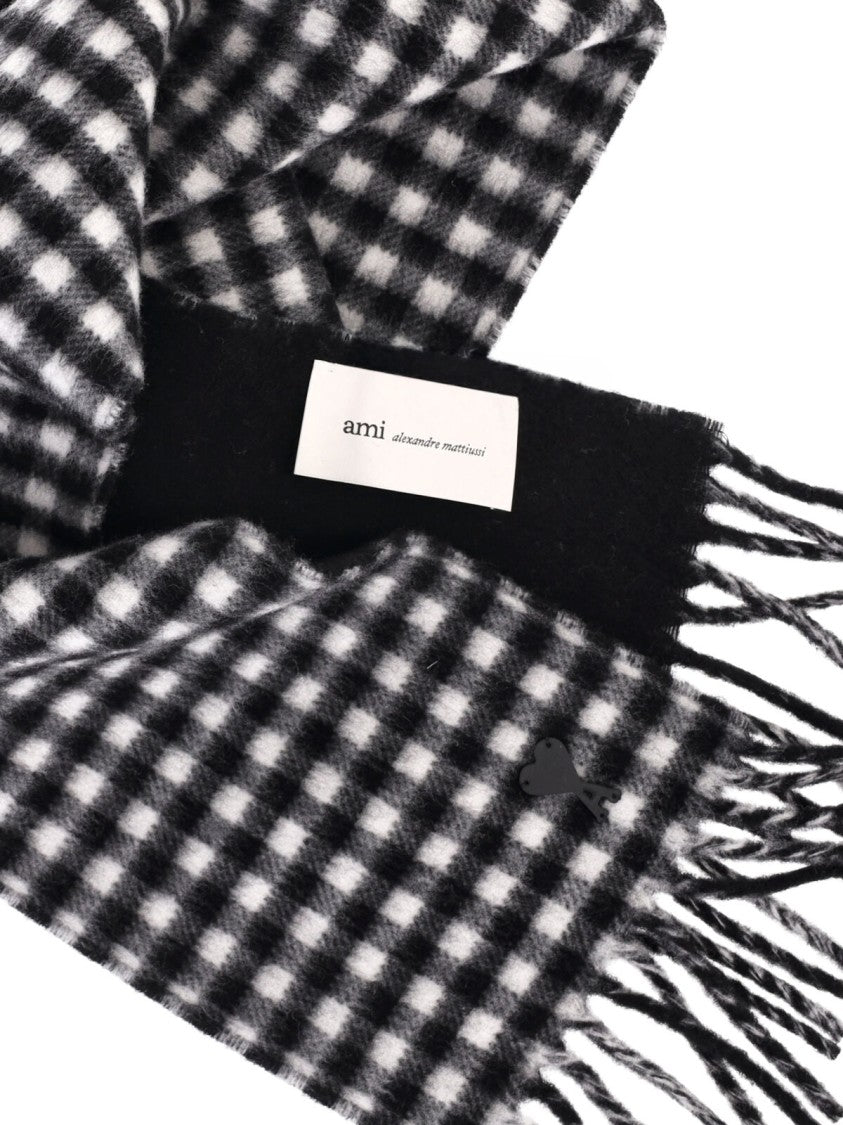Ami Paris Black Checkered Wool Scarf