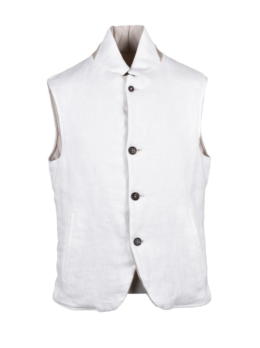 Eleventy White Centogrammi Reversible Linen Vest