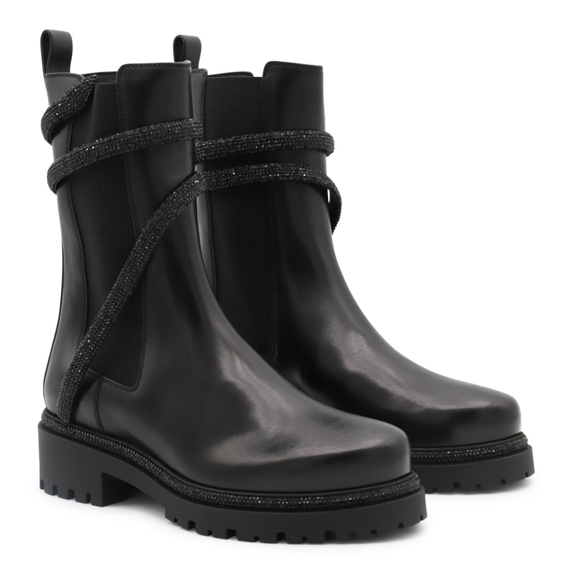 René Caovilla Black Leather Cleo Boots