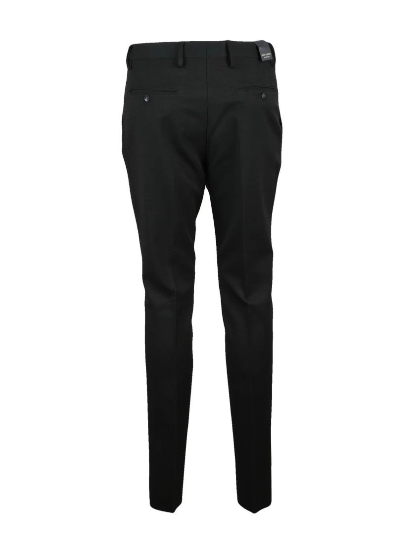 Berry & Brian Tailored Black Stretch Trousers With Flat Front And Button Closure