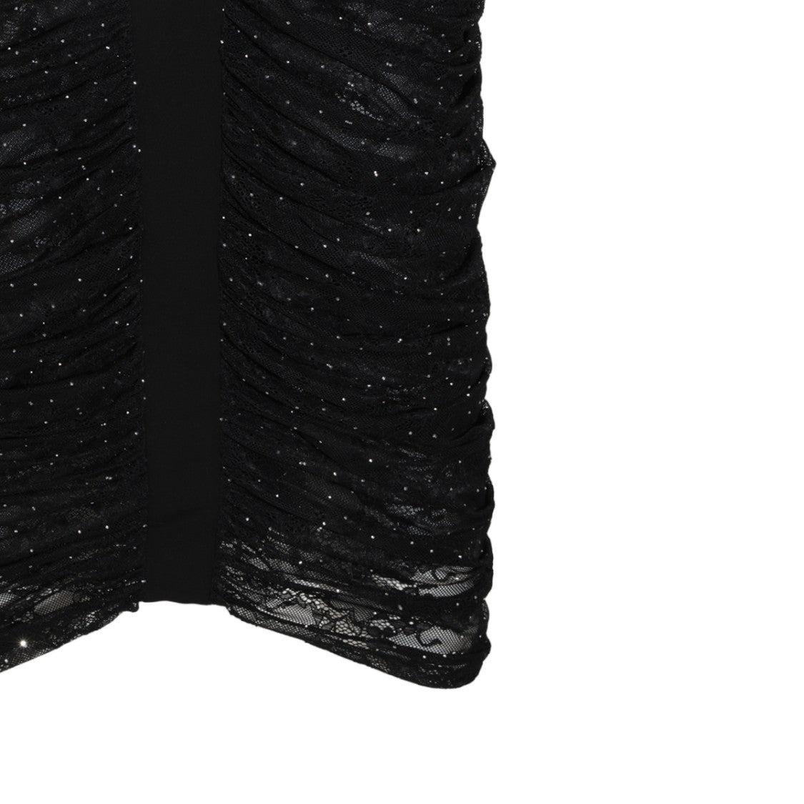 Nissa High-Neck Ruched Lace Panel Midi Dress