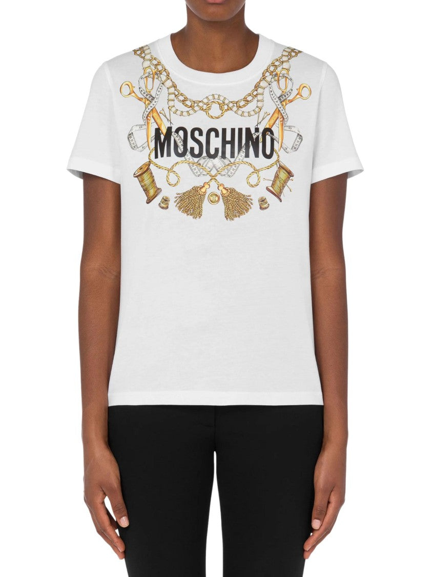 Moschino Short-Sleeve Jersey Cotton T-Shirt Tailoring Elements