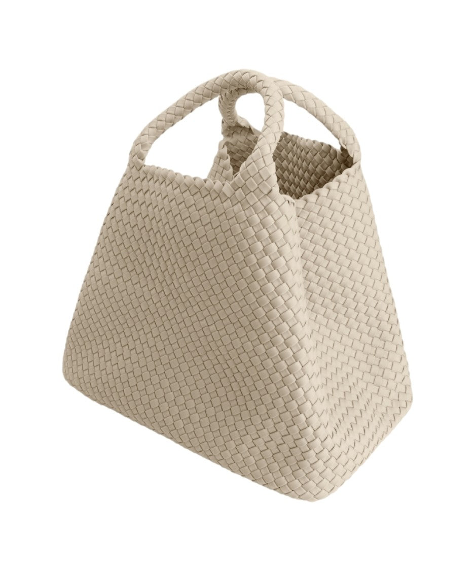 Marrea Spacious Beige Neoprene Shopper Bag With Drawstring Closure