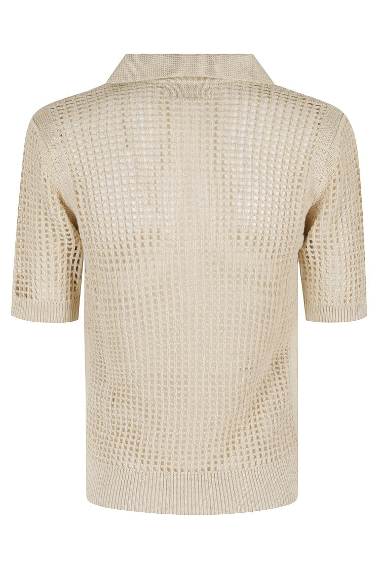 Mc2 Saint Barth Open-Knit Beige Polo With Classic Collar