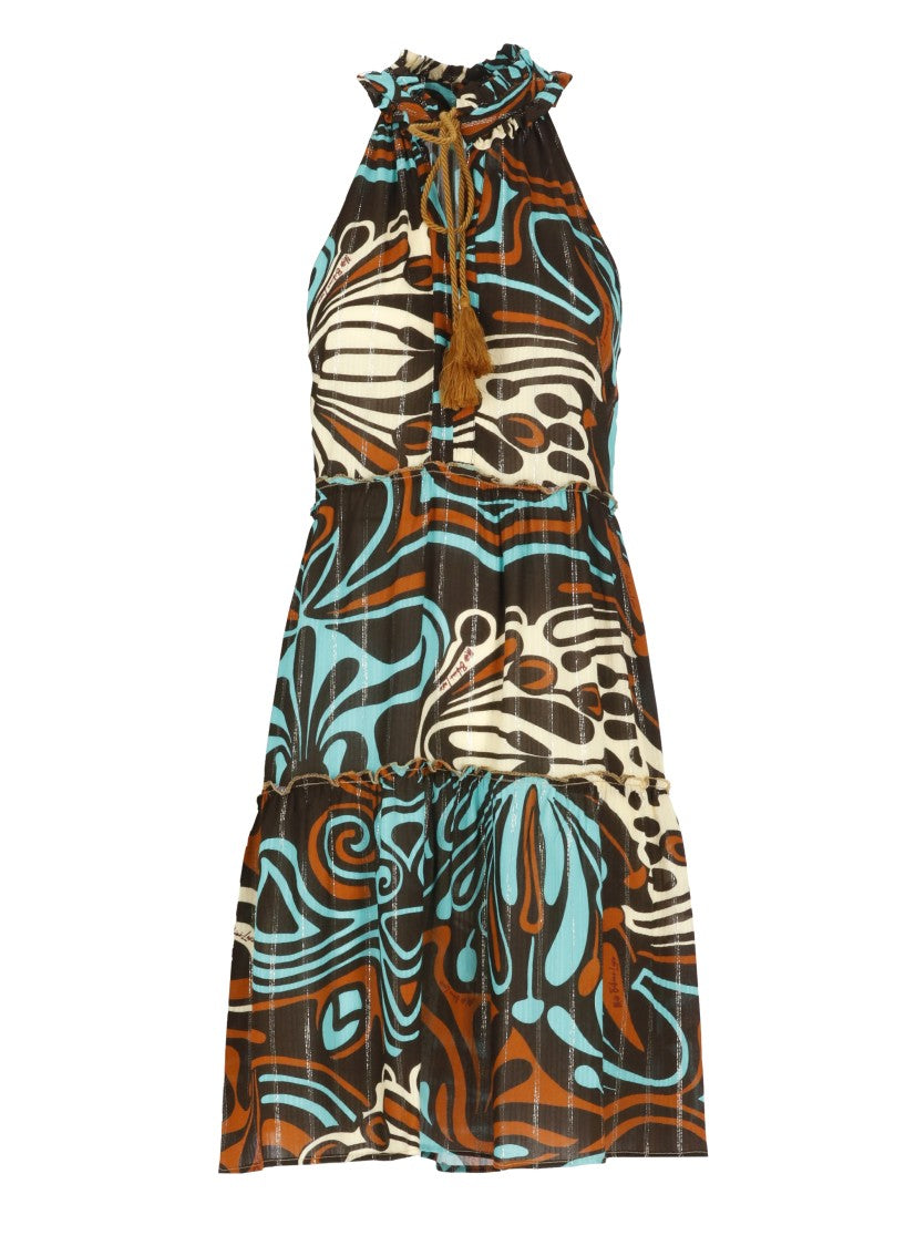 Miss Bikini V-Neck Brown Viscose Caftan With Lurex Accents