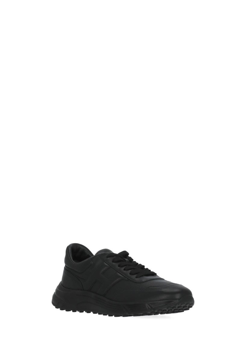 Hogan Black Embossed Logo Leather Raised Sole Sneakers