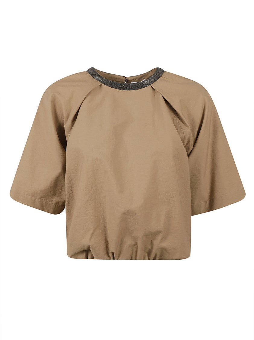 Brunello Cucinelli Cropped Top With Keyhole Back And Gathered Hem