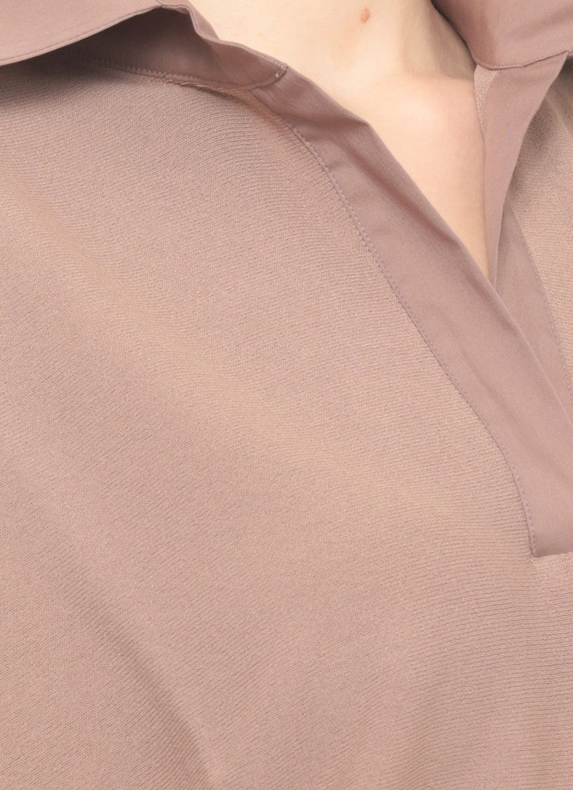 D. Exterior Brown V-Neck Viscose Polo Shirt