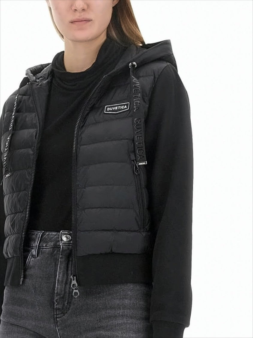 Duvetica Cropped Black Jacket With Quilted Front