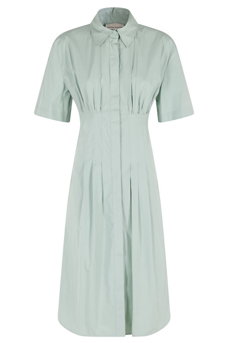 Semi Couture Green Sandra Shirt-Neck A-Line Cotton Midi Dress