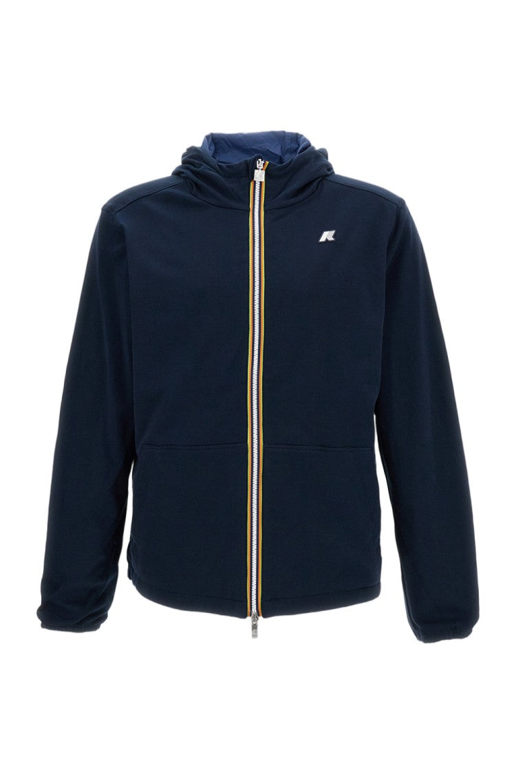 K-Way Reversible Short Jacket In Blue Cotton Interlock