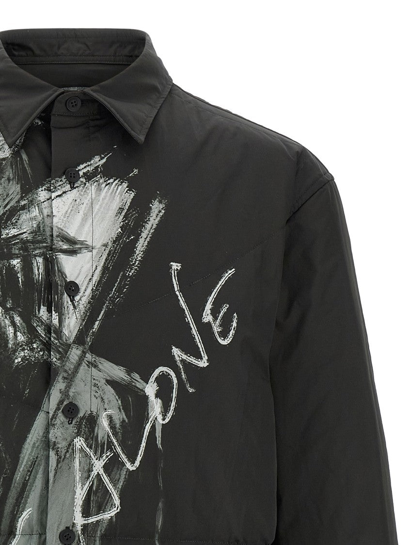 Yohji Yamamoto Lightweight Padded Nylon Overshirt With Abstract Front Print