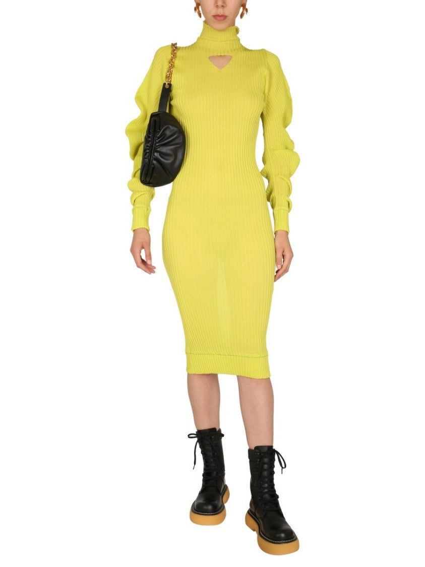 Bottega Veneta Polo Neck Silk Dress With Ruched Sleeves