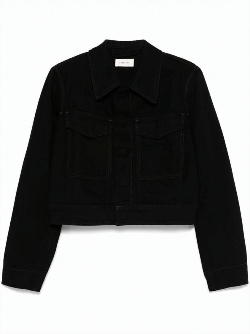 Lemaire Cropped Black Denim Jacket With Boxy Silhouette And Classic Collar
