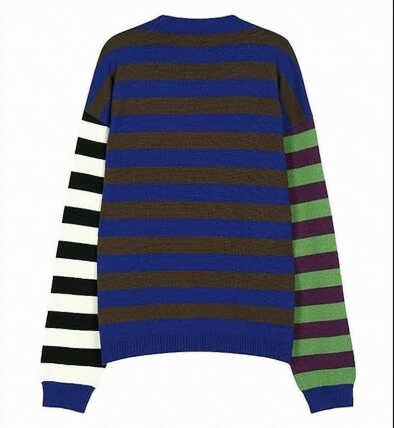 Andersson Bell Striped Sweater With Mismatched Sleeves And Heart Patch