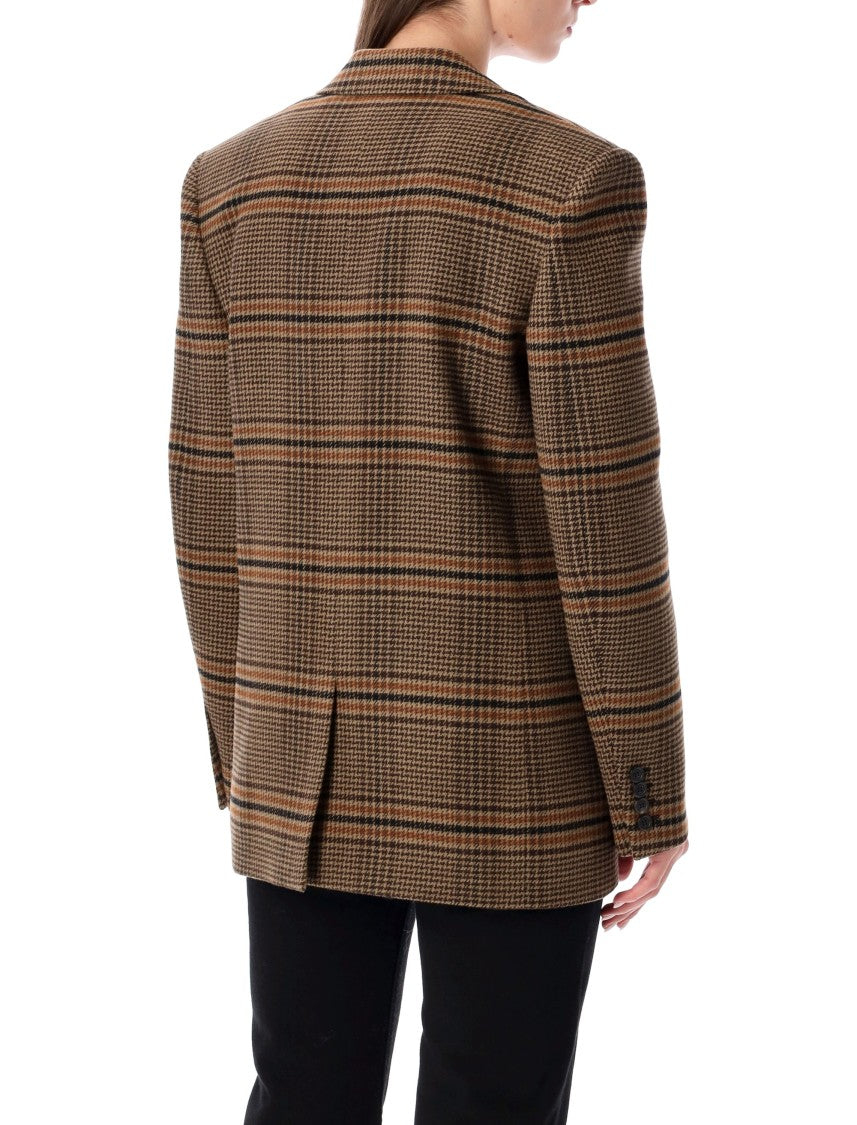 Saint Laurent Saint Laurent Brown Check Wool Single-Breasted Blazer