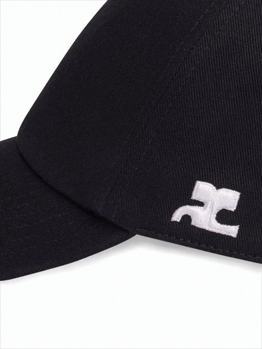 Courrèges Structured Black Cotton Baseball Cap With Embroidered Logo