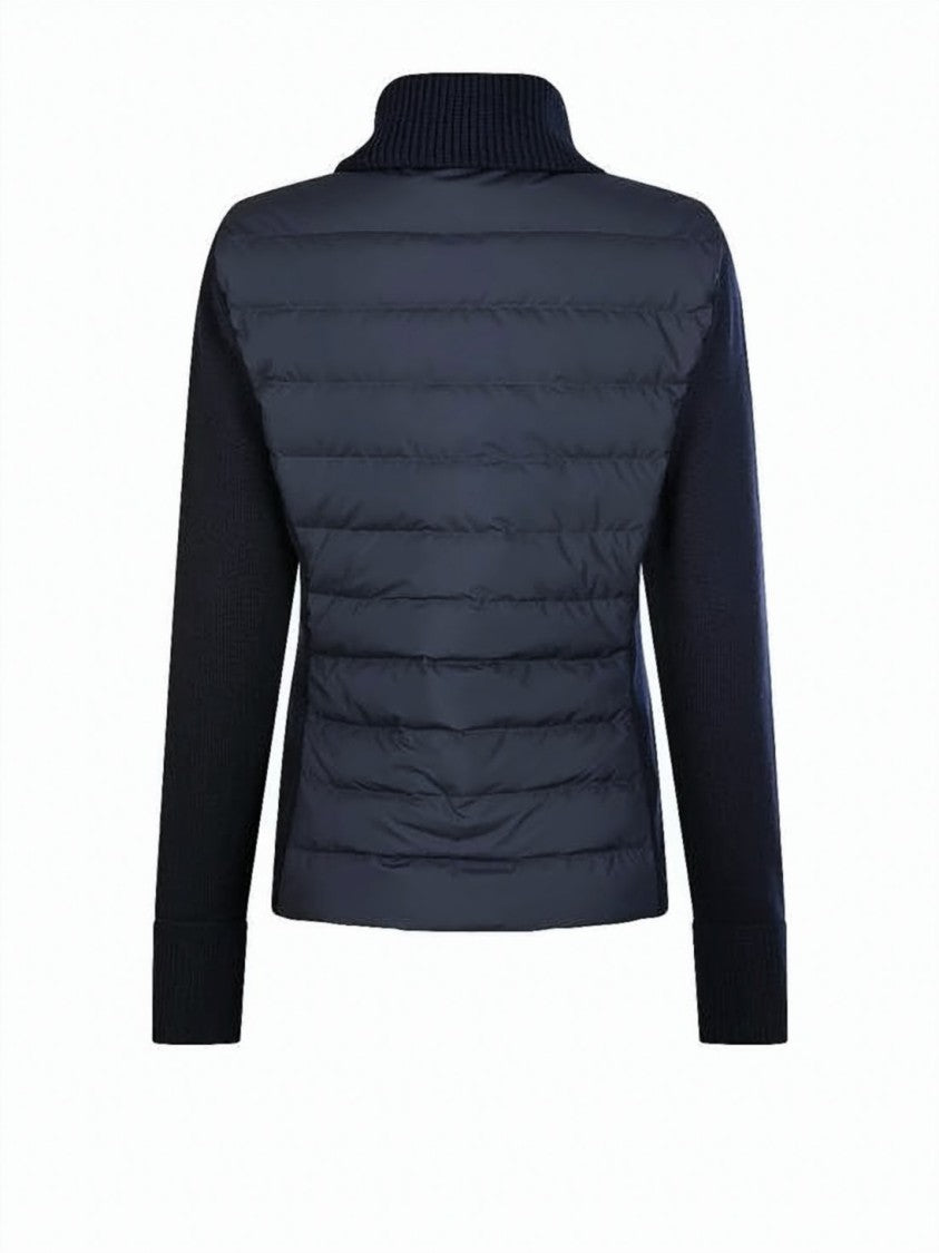Moncler Padded Blue Jacket With Knitted Sleeves