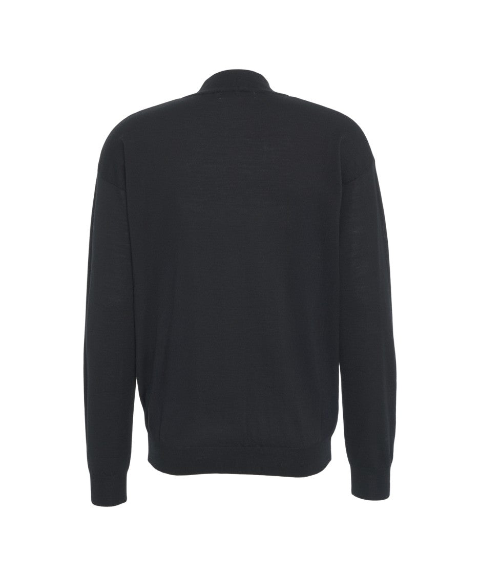 Grifoni Button-Up Black Wool Cardigan