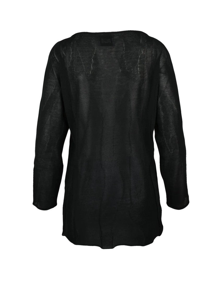 Alpha Studio Black Brushed Viscose-Blend Boat-Neck Top