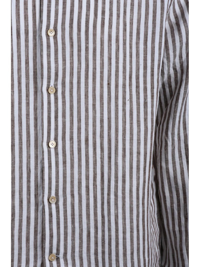 Alessandro Gherardi Beige Brown Striped Linen Shirt