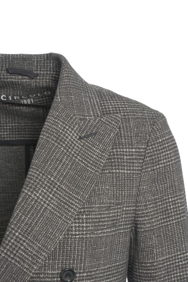 Circolo 1901 Double-Breasted Glencheck Blazer With Wide Lapels And Patch Pockets