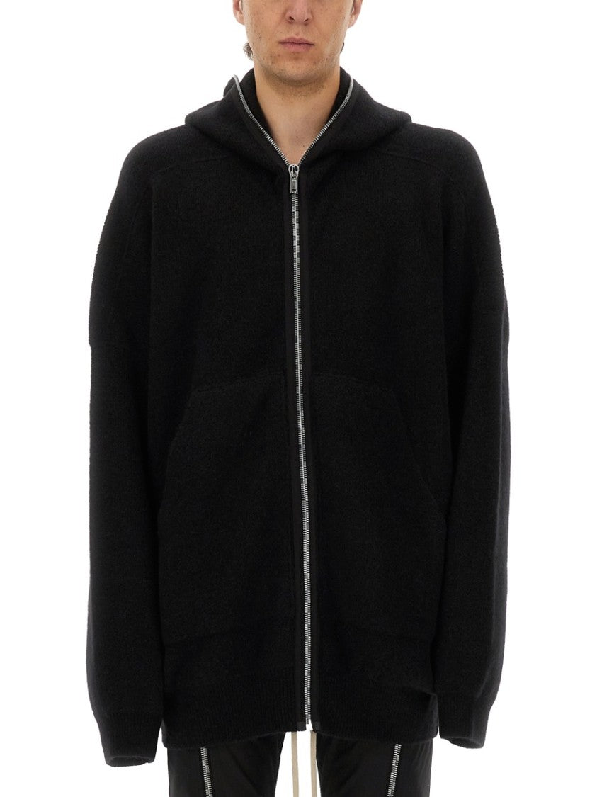 Rick Owens Oversized Black Knit Sweatshirt With Full Zip