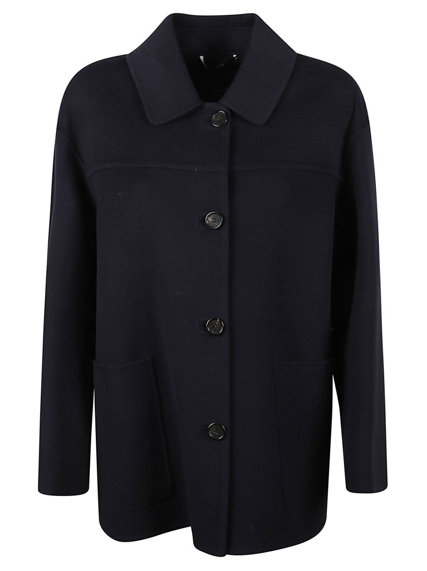 Max Mara Boxy Black Short Coat With Classic Collar And Button-Down Front