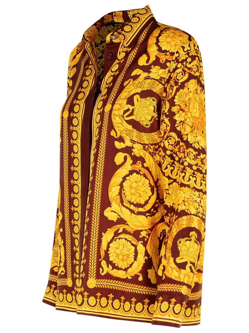 Versace Brown And Gold 'Barocco' Silk Shirt
