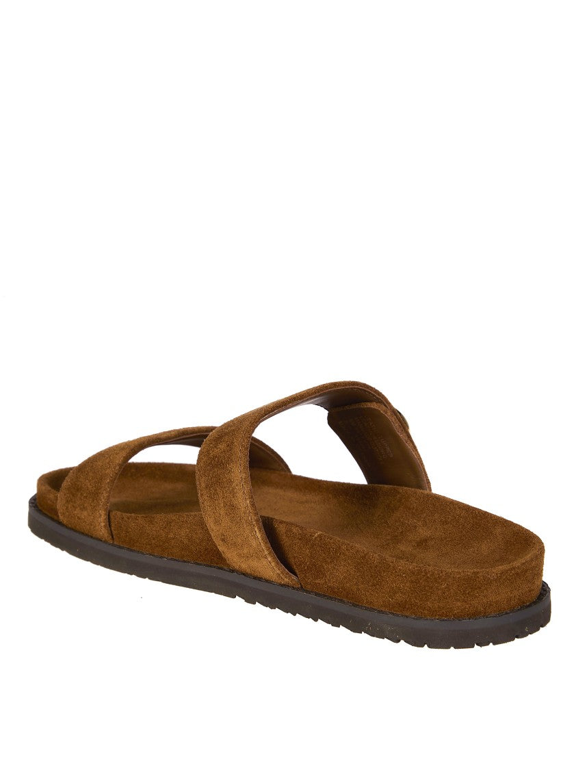 Tory Burch Brown Romy Suede Wide Strap Slides