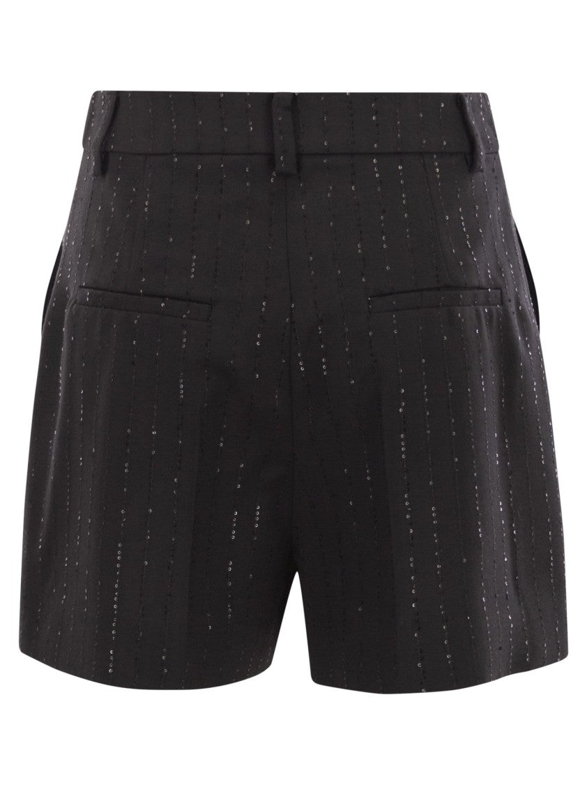 Max Mara Pinstripe Embellished Wool Blend Tailored Shorts