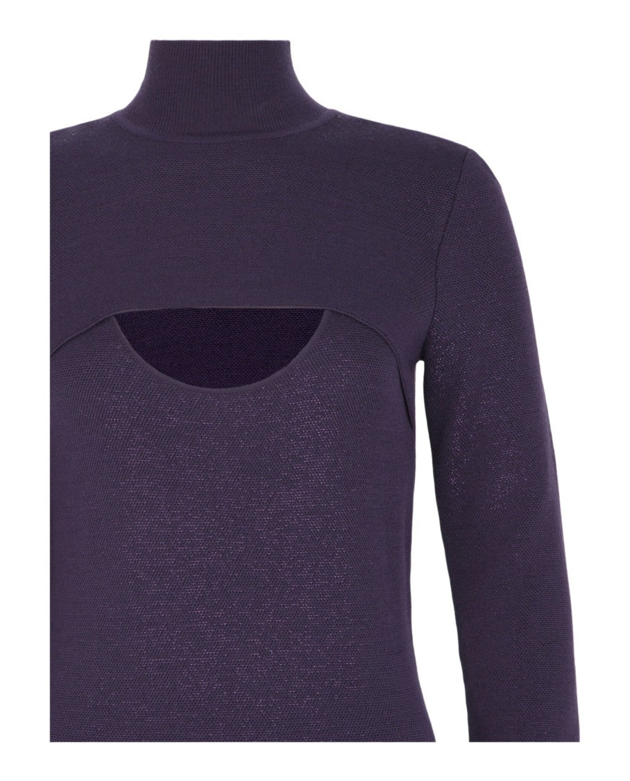 Ferragamo Midi Dress With Mock Neck And Metallic Lamé Accents