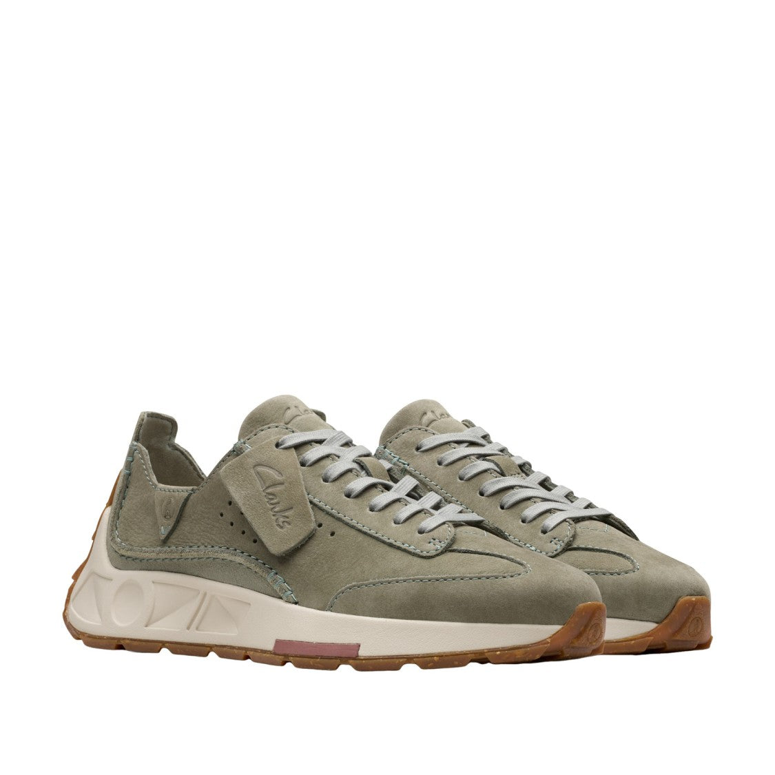 Clarks Nubuck Green Sneakers With Lightweight Cushioning