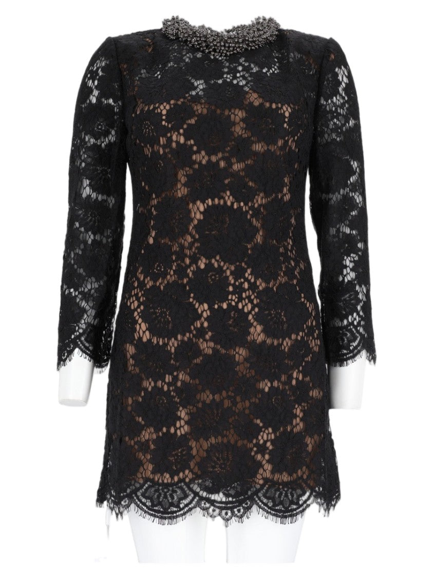 Self-Portrait Black Embellished Neckline Lace Mini Dress
