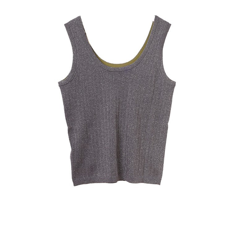 Paul Smith Grey Glitter Vest Top With Ribbed Texture
