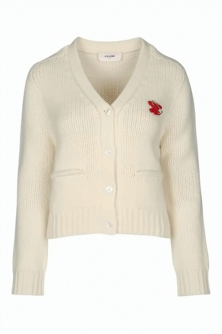 Celine Cropped Cashmere-Silk Blend Cardigan With V-Neckline And Embroidered Detail