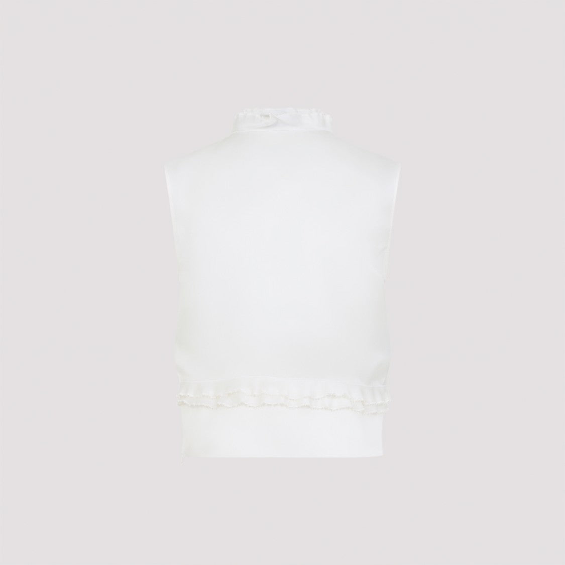 Alberta Ferretti Sleeveless Silk Top With Ruffled V-Neckline And Button Detail