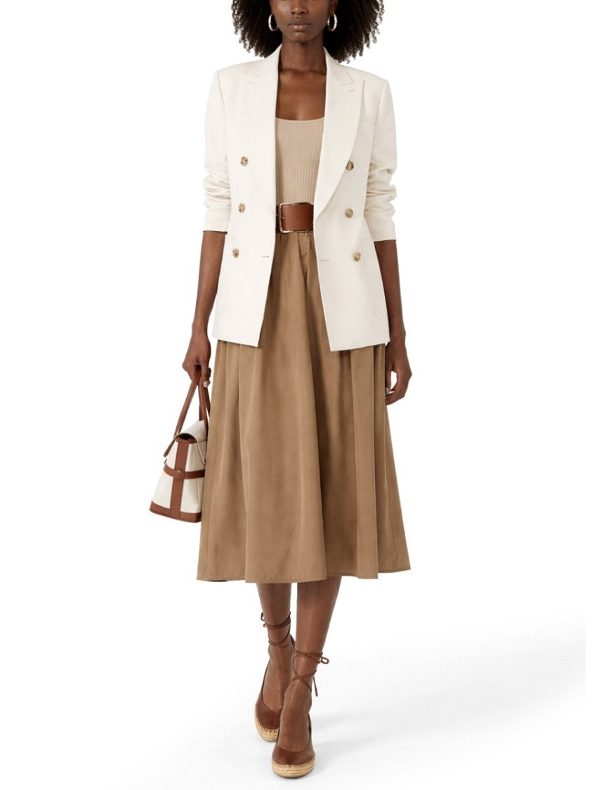 Max Mara Voluminous Brown Midi Skirt With Elastic Waistband And Subtle Sheen