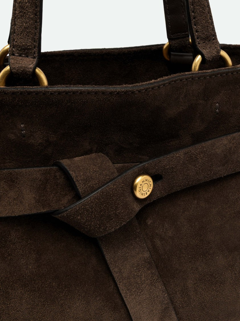 Gianni Chiarini Structured Dark Brown Suede Handbag With Gold-Tone Accents