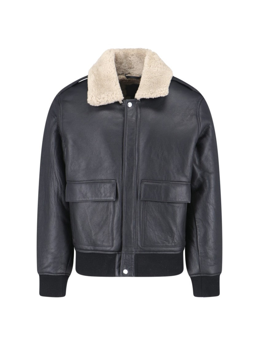 Calvin Klein Shearling-Collar Leather Jacket – Black