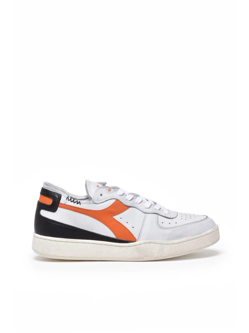 Diadora Heritage Grey Orange Leather Basket Row Sneakers
